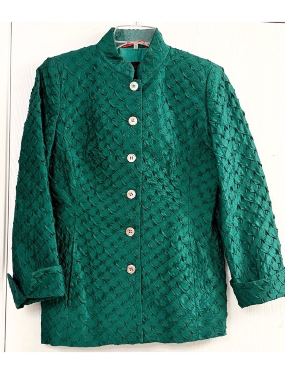 Nina McLemore Wool Silk Emerald Textured Stand-Collar Jacket - Women's Size 2